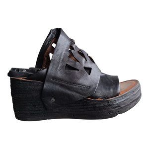 A.S.98 Black Wedge Sandals